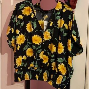 Sunflower button blouse with a cinched waist